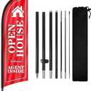 Open House Flags for Real Estate Agents with Pole Kit and Ground stake, Real Estate Open House Signs 8Ft (Black/Red)