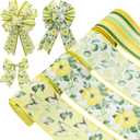 4 Rolls Floral Wired Edge Ribbon  Spring Summer Yellow Grosgrain with Butterfly, Lemon & Flower Motifs for Gift Wrapping, Wedding Decor, DIY Crafts (2.5 Inch, 5 Yards Each), Mother's Day Gift