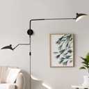 67" Mid-Century Wall Sconce Plug in with Adjustable 2-Arms, Matt Black Wall Lights with On/Off Cord for Bedroom, Living Room, Dining Room 2-Light