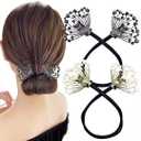 2 PACK Rhinestone Pearl Hair Accessories - Lazy Curler, Crystal Twist Bun Maker, French Hairstyle for Women and Girls