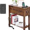 Chairside Table with Charger,Cherry End Table with Movable Top and Charging Station, Narrow Side Table with Storage Cabinet and USB, Sofa Table for Living Room Bedroom, 24" x 8.5" x 24"