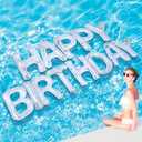 Shappy 20'' Happy Birthday Pool Large Floating Letter Balloons with Adhesive Dots Inflatable Pool Decorations for Summer Birthday Party (White)