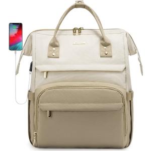 Lovevook Laptop Bag 15.6",Women Work Computer Bag Teacher Nurse Backpack Purse with USB,Waterproof Travel Backpack College Bookbag(Beige-Khaki)
