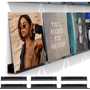 MEIHAOME 9.8Inch Vinyl Record Shelf Wall Mount Pack of 12 Black Metal Vinyl Holder Wall Album Record Holder Display CD Display Art Works Display,Wall Mount Storage Rack for Office Home