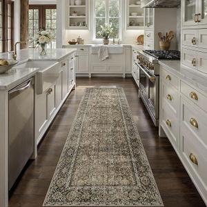 2x8  Rug Room Vintage Distressed Large Carpet Bedroom Low Pile Non Slip Indoor Soft Retro Throw Accent Rug Office Kitchen Bathroom Dining Room