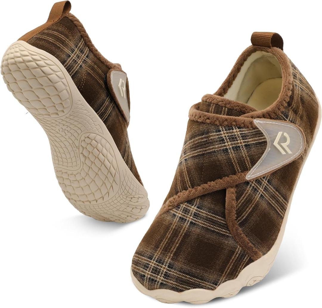 relxfeet Men's Slippers Wide Width Adjustable Orthopedic Diabetic House Shoes for Neuropathy Swollen Feet Relief Non-Slip Rubber Sole Indoor Outdoor,9.5wide
