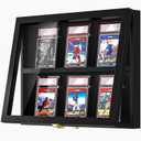 TJ.MOREE Card Display Case Baseball Card Display Case 6 Graded Sport Card Display Case Wall Mount for Baseball Football Basketball Hockey Trading Card Collection, Black (Small)