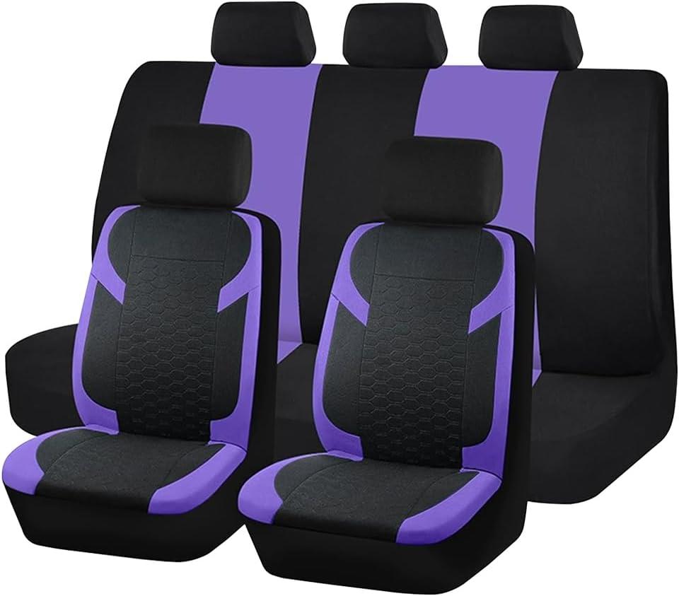 Car Seat Cover Full Set, Soft Cool Breathable Vehicle Front and Rear Split Bench, Sporty Comfortable Automotive Interior Seat Protector, Universal for Van Truck SUV (Purple)