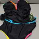 Blooming Jelly Womens Tummy Control Tankini Swimsuits Color Block Bathing Suit V Neck Two Piece Swimwear with Shorts (Medium, Black)