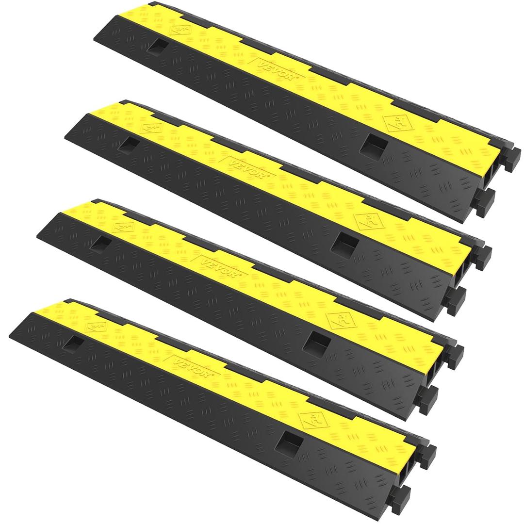 VEVOR Cable Protector Ramp, 4 Packs 2 Channels Rubber Modular Speed Bumps Rated 11000 LBS Load Capacity, Protective Wire Cord Ramp Driveway Rubber Traffic Speed Bumps Hump Cable Protector