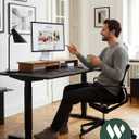 42 Monitor Stand with Large Drawer Keyboard Storage,Dark Bamboo | dual Computer monitor riser shelf for 55-72 inch desk aesthetic workplace computer setup desktop organizer easy assembly