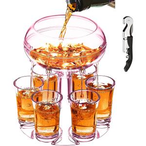 Adjustable Shot Glass Dispenser and Holder Made of Food Grade Plexiglass, Shot Dispenser with 6 Drinking Glasses for Kinds of Parties (Red)