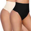 HBselect Thong Shapewear Tummy Control for Women, Seamless Thong Shapewear Body Shaper Briefs Underwear Girdle (X-Large, 2pack(black/Beige))