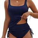 BMJL Womens Two Piece Tankini Ribbed Tummy Control Swimsuits Ruched Full Coverage Bathing Suits Swim Suit 2025 (Large, Navy01)