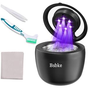 Bsbke Ultrasonic Retainer Cleaner 45kHz Dental Cleaning Machine With 6 U/V Lights Adjustable Buzzer Alarm 200ML Capacity Black