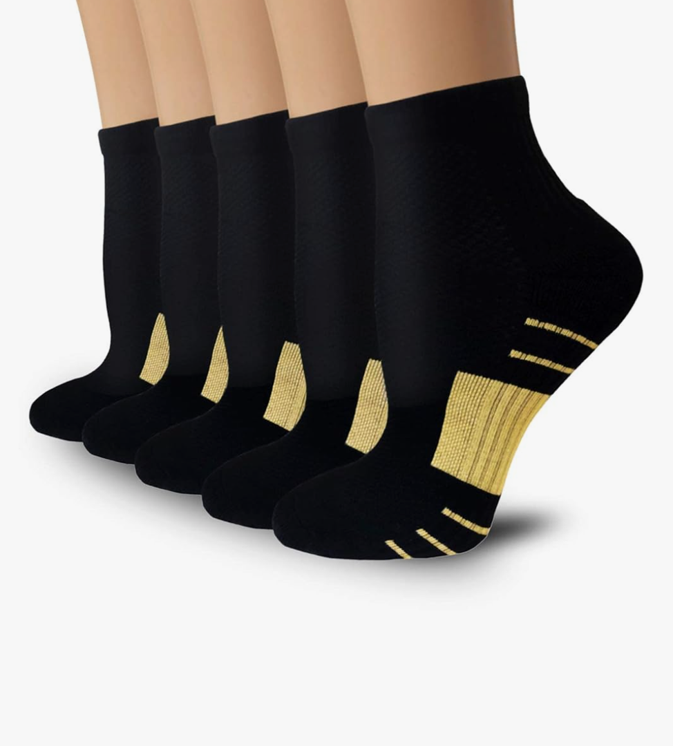 Only 2 Pairs Copper Compression Socks for Women & Men - Ankle Plantar Fasciitis Arch Support Running Socks for Athletic S/M