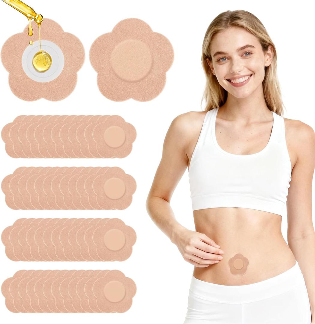 2 x 50 PCS Disposable Castor Oil Patches, Upgraded Leak-Proof Self-Adhesive Castor Oil Belly Button Patch, Portable, Suitable for People of All Ages (50 Count (Pack of 1))