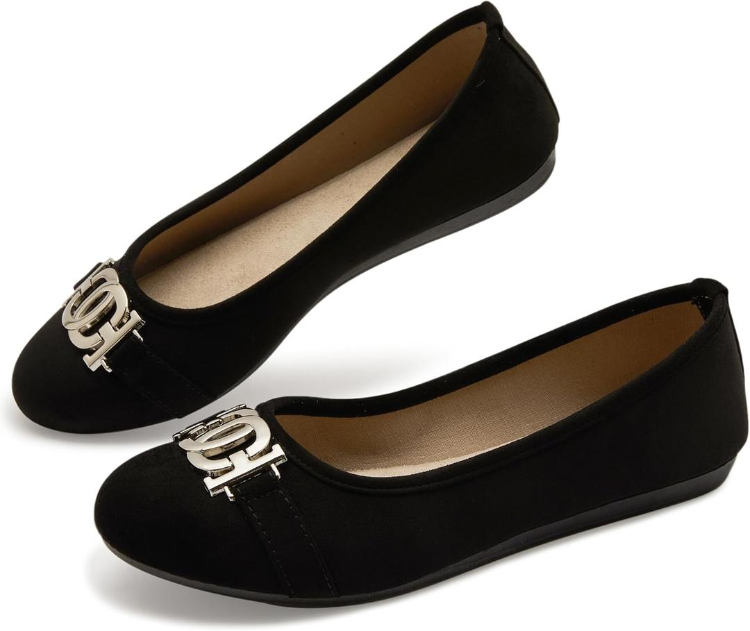 YEOGOR Women's Ballet Shoes Comfortable Slip on Round Toe Flat Casual Shoes for Walking, Driving, Dressy (8, Black)