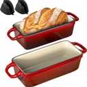 2 IN 1 Cast Iron Bread Loaf Pan with Lid, 3.4QT 9x5 Inch Dutch Oven for Bread Baking, Even Heating Bread Oven, Enameled Bread Pan for Homemade Sourdough Bread Baking & Versatile Cooking, Red