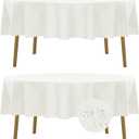 Fokitut 2 Pack Waterproof Round Tablecloth, 60 Inch, Stain Resistant and Wrinkle Polyester Table Cloth, Fabric Table Cover for Kitchen Dining, Wedding, Party, Holiday Dinner-Ivory