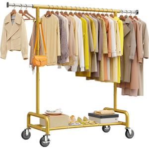 Raybee 75"W Heavy Duty Clothes Rack 450 LBS Rolling Garment Rack with Shelf