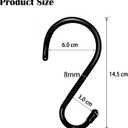 15 Pack 6 Inch Heavy Duty S Hooks, Black Rubber Coated Large S Hooks, 8mm Thickness Non Slip Sturdy Metal S Hook for Hanging Plants, Garden Tools, Kitchen, Closet, Bird Feeder, Clothes, Bags