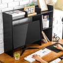 Briwooody Dorm Desk Bookshelf Desk Hutch Organizer with 5 Shelves and 3 Tier Desktop Hutch Storage Organizer for College Dorm Home Office Supply, 32.5 x 23.5 x 8 Inch(Black)