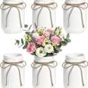 5Pcs White Mason Jar Glass Flower Vases for Centerpieces | Farmhouse Rustic Decorative Vases with Twine, Wedding & Home Table Decor, Multi-Purpose Vase Bulk, Floral Arrangements