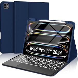 IVEOPPE Keyboard Case for iPad Pro 11-inch (M4) - Magnetic Wireless Keyboard with Multi-Touch Trackpad 7 Colors Backlit Stain Proof Folio Wireless Cover for iPad Pro 11 Inch 2024, Deep Blue