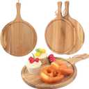 4 Pack 14 Inch Round Wooden Cutting Board with Handle, 14 Inch Acacia Wood Pizza Board, Acacia Wood Pizza Peel for Kitchen Decor and Charcuterie,Cheese,Bread & Meat