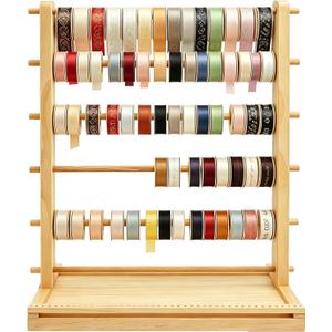 6 Tier Wooden Ribbon Organizer, 20.87 x 15.75 x 7.87 in Ribbon Holder for Craft Ribbon Storage Spool Holder Display Rack for Craft Room Sewing Storage, DIY Projects, Gift Wrapping, Art Supplies