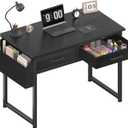 DLisiting Small Desk with Fabric Drawers for Bedroom, 32 Inch Gaming Desk with 2 Drawers for Small Space, Study Writing Table PC Desks, Black, 31.5"