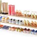 Long Shoe Rack for Closet Floor,2 Tier Wide Shoes Shelf Organizer,15-18 Pairs Bamboo Low Closet Shoe Stand Holders,Modern Sturdy Shoe Storage Rack for Entryway,49 x 11 x 17