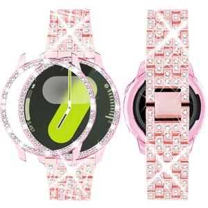 SUPOIX Band with Case Compatible for Samsung Galaxy Watch 8/7/6 40mm 44mm, 20mm Women Bling Replacement Strap & PC Protective Bumper Face Cover for Galaxy Watch 8/7/6 (Size Optional) (Rose Pink)