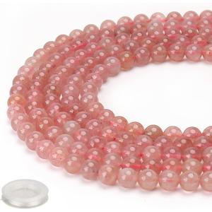 70PCS Natural 8MM Healing Gemstone, Strawberry Quartz Energy Stone Round Loose Beads, Semi-Precious Crystal Beads with Free Elastic String for Jewelry Making DIY (8MM, Strawberry Quartz)