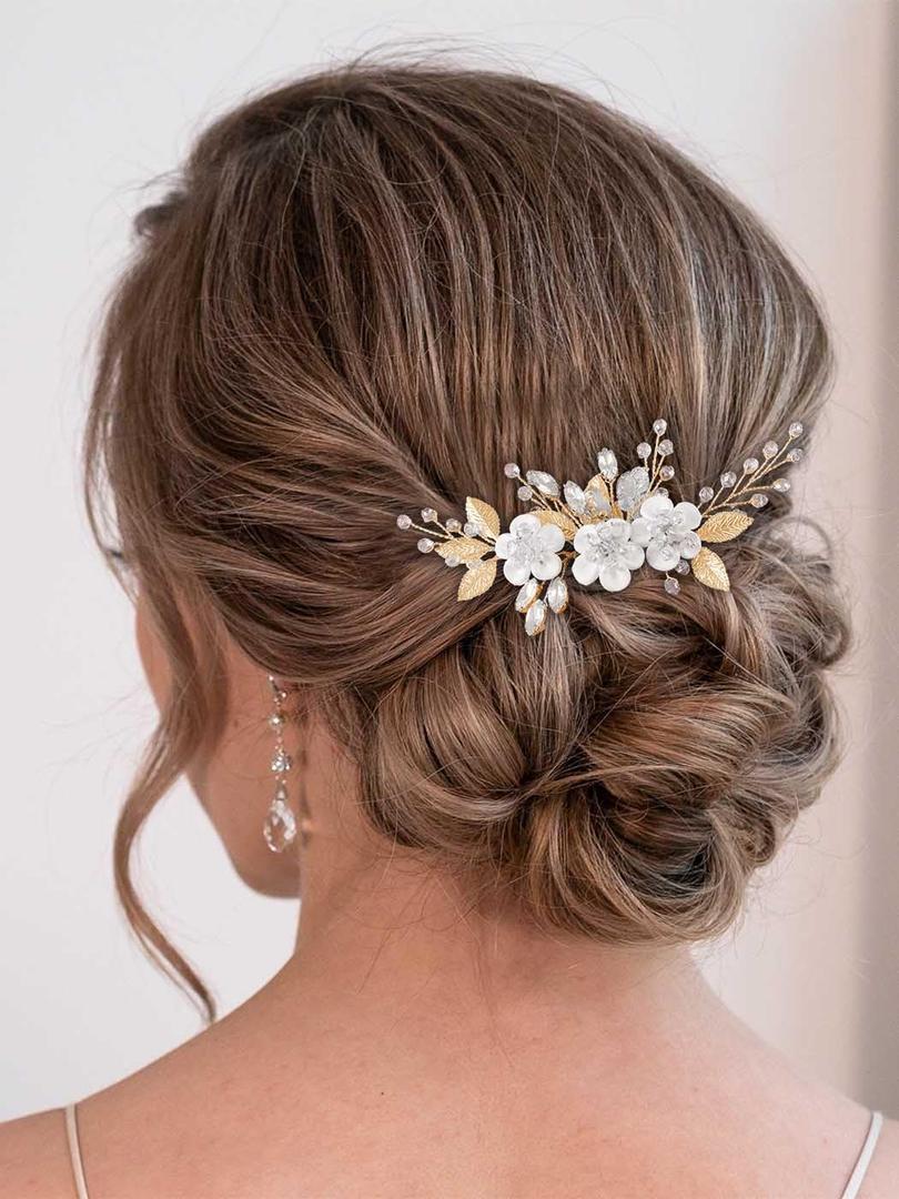 Catery Flower Bridal Hair Comb Gold Wedding Hair Clip Rhinestone Accessories for Women