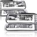 LED Headlights Assembly Compatible with Chevy Silverado 1999-2002/ Suburban Tahoe 2000-2006, Clear Lens Chrome Housing Clear Reflector, Left+Right
