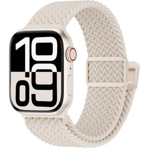 Magnetic Nylon Braided Band Compatible for Apple Watch Ultra2 Women Men ,Adjustable Elastic Sport Strap for iWatch 49mm/46mm/45mm/44mm/42mm(Series 3)