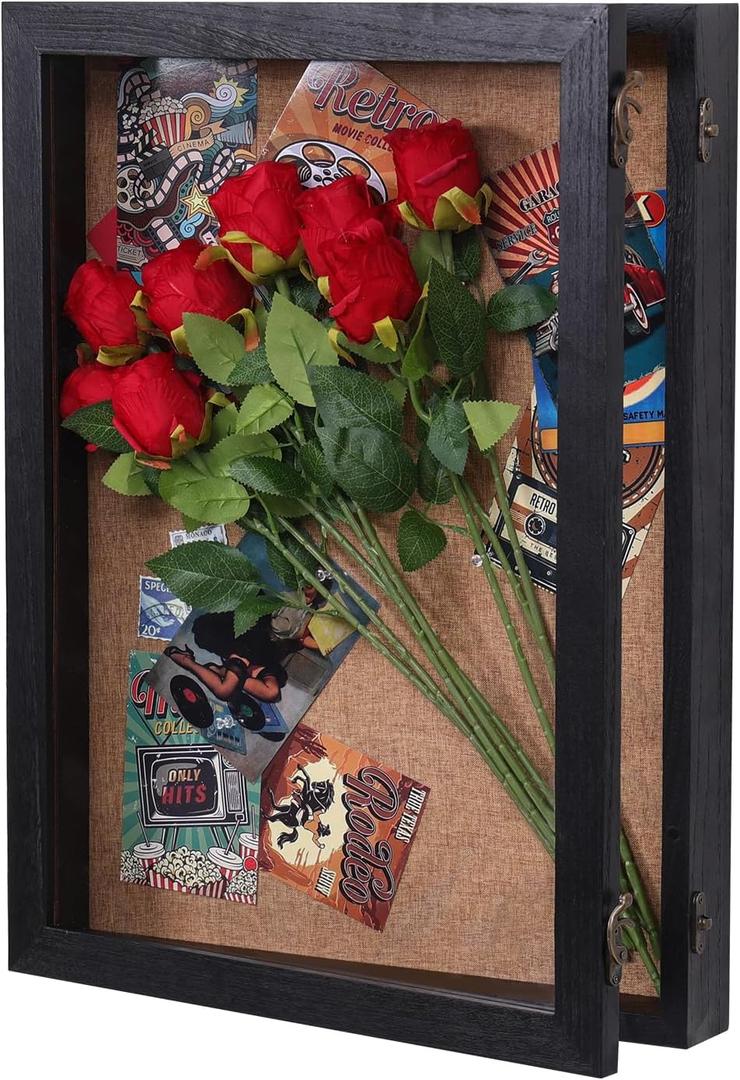 Extra Large Shadow Box 18x24, Big Shadow Boxes Display Cases with Hinged Door for Keepsake Collages Photos Tickets Flowers Bouquet Memorial Items(Black)