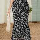 Gardenwed Womens Midi Casual Skirt High Waisted Pleated Flowy A Line Elastic Swing Skirts with Side Slit (L)