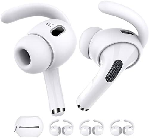 AhaStyle 3 Pairs AirPods Pro 2nd Generation Ear Hooks【Added Storage Pouch】 Anti-Slip Ear Covers Silicone Accessories Compatible with Apple AirPods Pro 2nd Generation (3 Large, White)