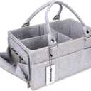 Baby Diaper Caddy Organizer with Handle - Gender Neutral Nursery Storage Bin Basket - Portable Tote Bag - Car Organizer - Newborn Essentials - Grey