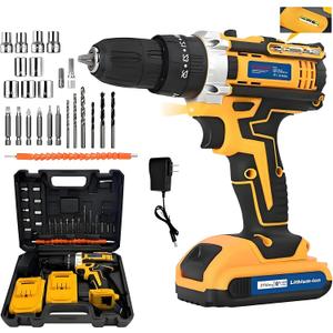 21V Cordless Drill Set with 2 Batteries & Charger, 27-Piece Accessory Kit, Heavy Duty Brushless Impact Driver for Home Improvement, Woodworking, Construction
