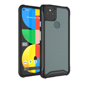 Pack of 2, TUDIA Clear Carbon Fiber Compatible with Google Pixel 5a Case 5G, [Lucion] Shock-Absorbent Transparent Slim TPU Carbon Hybrid Bumper Case for Pixel 5a 5G (Black)