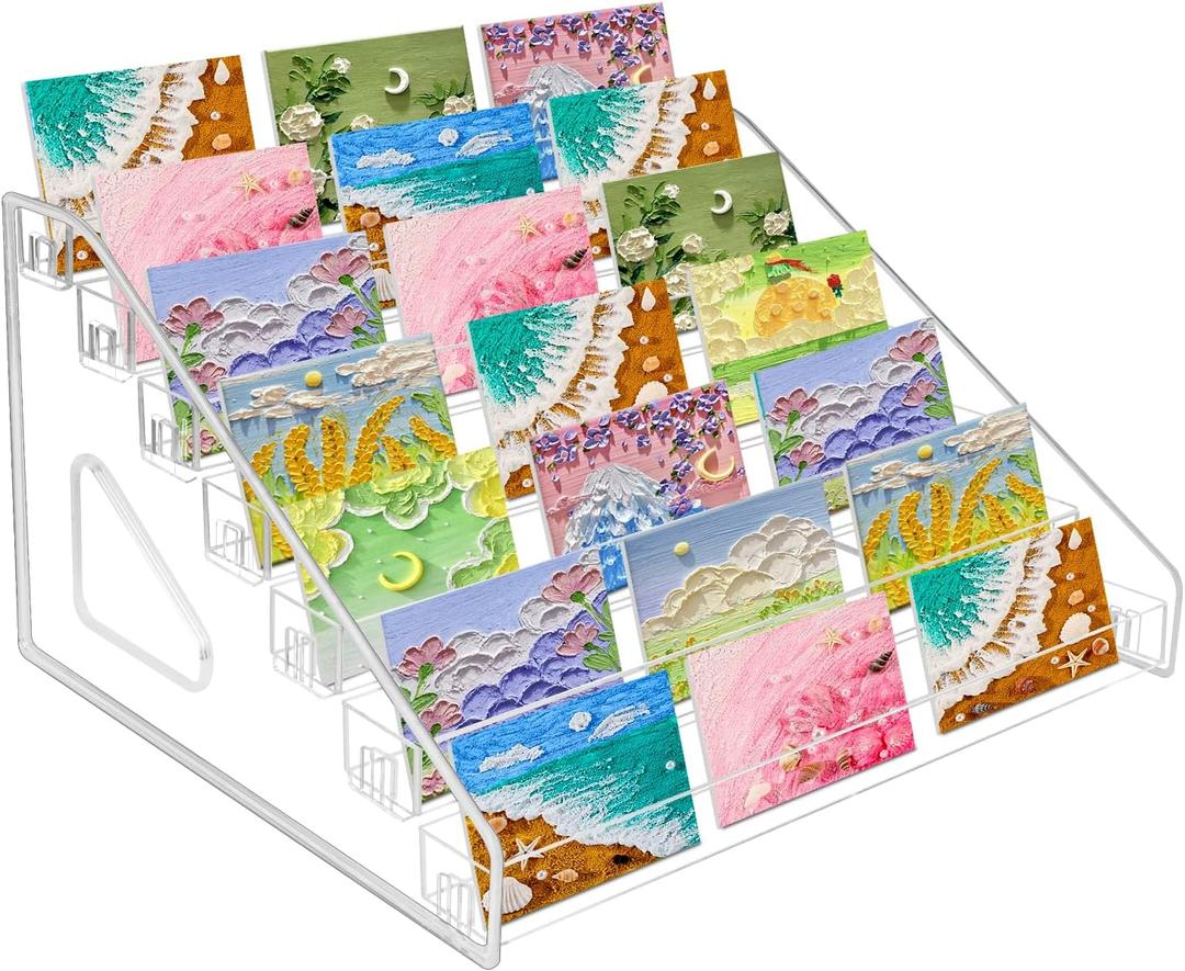 Card Display Stand, 7 Tier 12" Sticker Display, Clear Display Stand Holds Business Brochure Postcard Greeting for Office Home Desk Vendor Events Booth,Trading Cards Baseball Sports Cards Display