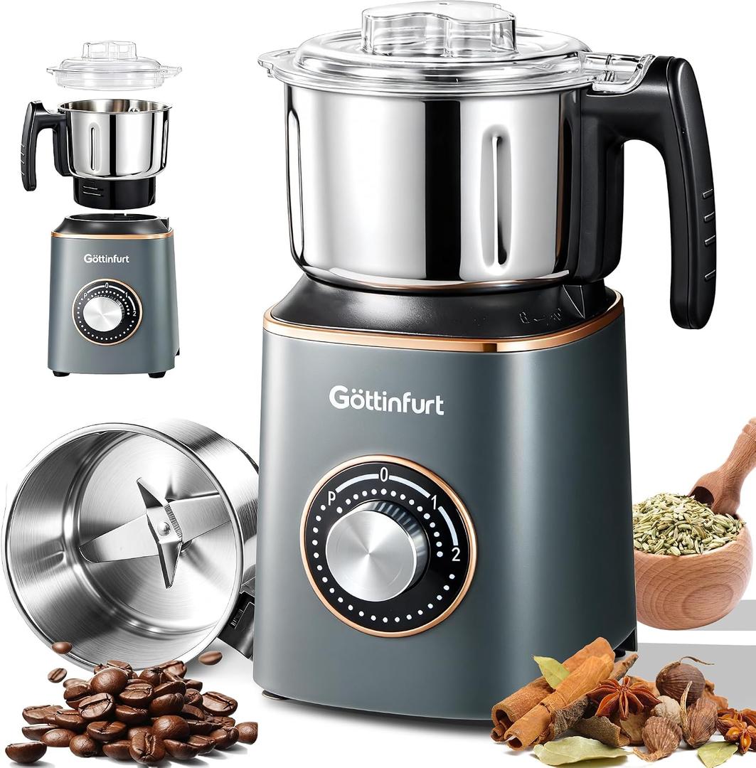 Upgraded Electric Spice Grinder, 800g Electric Grain Mill Grinder Coffee Herb Grinder with Powerful Motor, Stainless Steel Blades & Detachable Bowl, Flour Mill for Spices, Nuts, Grains, Coffee Beans