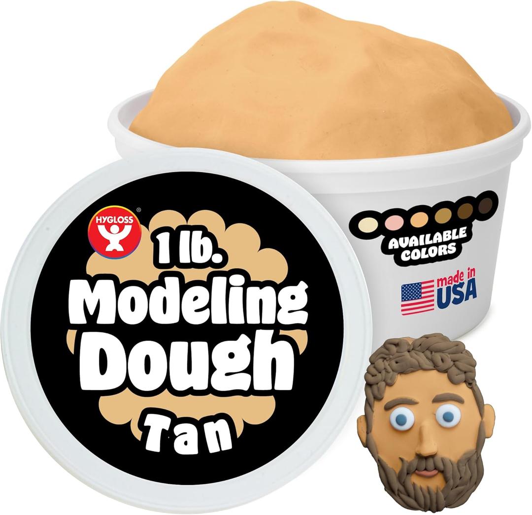 Hygloss Play Modeling Dough for Kids  Multicultural Skin Tones  Safe & Non-Toxic Sensory Dough for Arts & Crafts  Play Clay for Toddler Activities, Preschool Classroom Must-Haves (1 lb, Tan)
