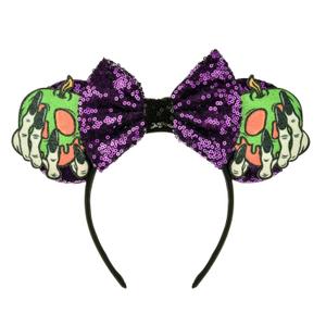 A Miaow Halloween Mouse Ears Headband Pumpkin Ghost Skull Poison Apple Hair Hoop Sparkly Bow Headpiece Costume for Women (Poison Apple and Purple)