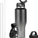 HYDROWION Water Bottle Insulated (Cold 48 hrs, Hot 24 hrs) 40 oz Stainless Steel Water Tumbler with Leak Proof Straw Lid, Spout Lid and Flex Cap,Double Wall Travel Tumbler Cup, Black&Grey