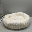 Donut Dog and Cat Bed, Luxurious Comfortable Faux Rabbit Fur Pet Beds, Soft Anti-Anxiety Calming Puppy Kitten Bed with Anti-Slip Bottom for Small Medium Dogs & Cats(23", White)